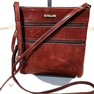 Estalon Genuine Leather Crossbody Brown Bag.